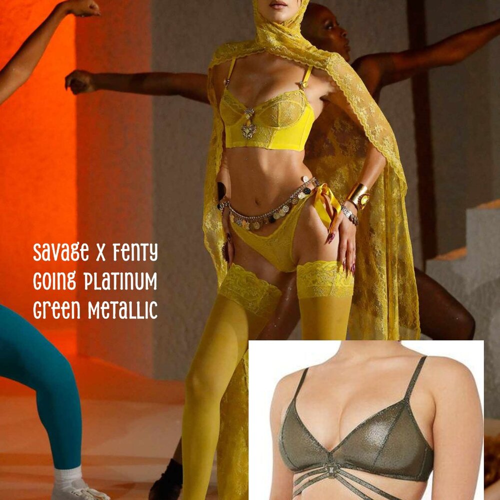 NWT Savage X Fenty "Going Platinum" triangle bralette green metallic 2X